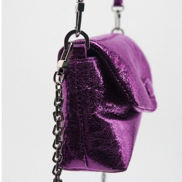 ZARA Purple Metallic Effect Chain Crossbody Bag NWT - Picture 4 of 15